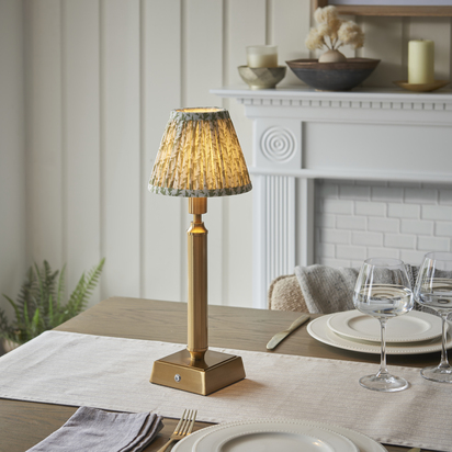 Camdale Table Table light Brushed aged brass plate & herb garden green fabric