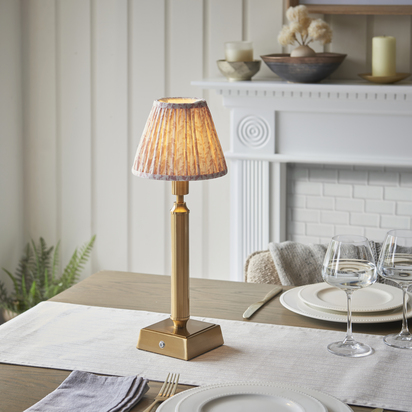 Camdale Table Table light Brushed aged brass plate & peachy keen fabric
