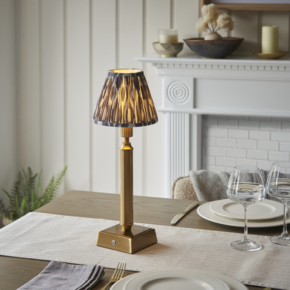 Cambourne Table Table light Brushed aged brass plate & pearl grey fabric