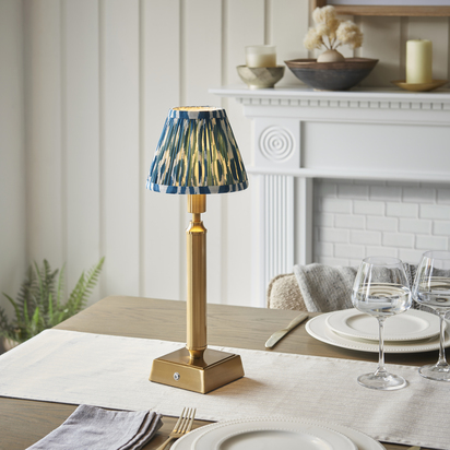 Cambourne Table Table light Brushed aged brass plate & marlin blue fabric
