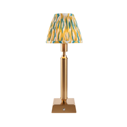 Cambourne Table Table light Brushed aged brass plate with yellow & jade fabric