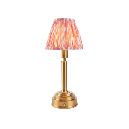 Carham Table Table light Brushed aged brass plate & coral pink fabric