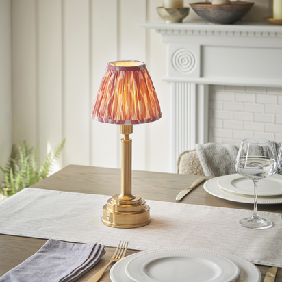 Carham Table Table light Brushed aged brass plate & coral pink fabric