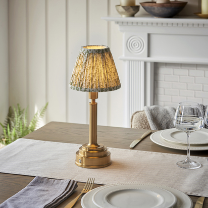 Carbury Table Table light Brushed aged brass plate & herb garden green fabric