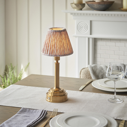 Carbury Table Table light Brushed aged brass plate & peachy keen fabric