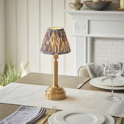 Carham Table Table light Brushed aged brass plate & pearl grey fabric