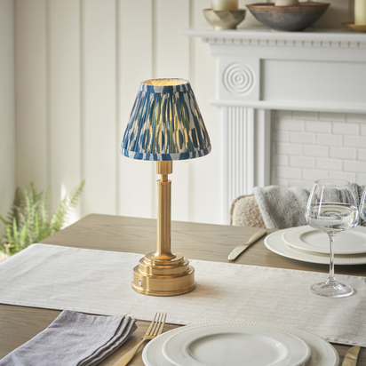 Carham Table Table light Brushed aged brass plate & marlin blue fabric