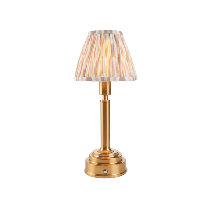 Carham Table Table light Brushed aged brass plate & neutral print fabric