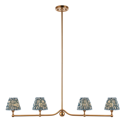 Brookview 4lt Linear Pendant Pendant light Brushed aged brass plate & marlin blue fabric