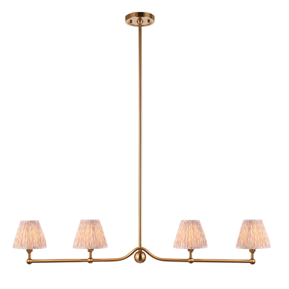 Brookstead 4lt Linear Pendant Pendant light Brushed aged brass plate & peachy keen fabric