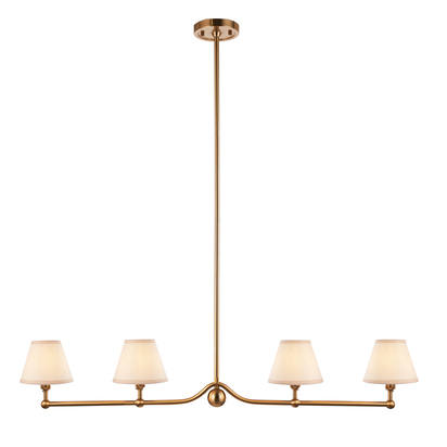 Brookgate 4lt Linear Pendant Pendant light Brushed aged brass plate & vintage white fabric