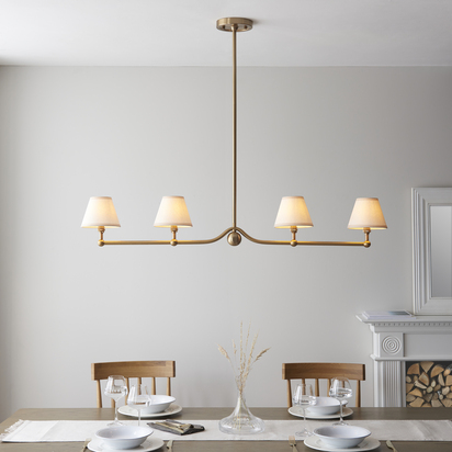 Brookgate 4lt Linear Pendant Pendant light Brushed aged brass plate & vintage white fabric
