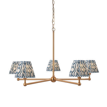 Brookview 5lt Pendant Pendant light Brushed aged brass plate & marlin blue fabric