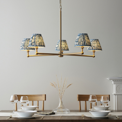 Brookview 5lt Pendant Pendant light Brushed aged brass plate & marlin blue fabric