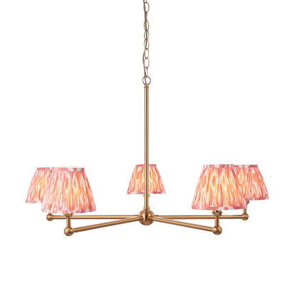 Brookcroft 5lt Pendant Pendant light Brushed aged brass plate & coral pink fabric