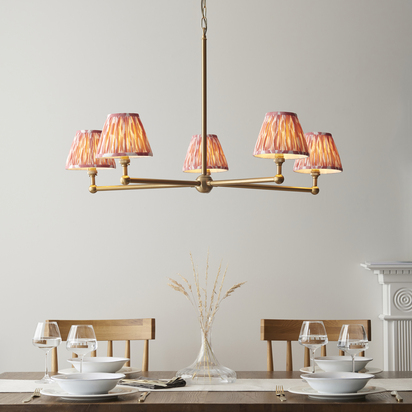 Brookcroft 5lt Pendant Pendant light Brushed aged brass plate & coral pink fabric