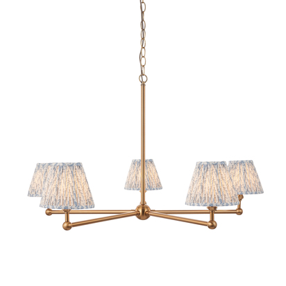 Brookstead 5lt Pendant Pendant light Brushed aged brass plate & shell bay blue fabric