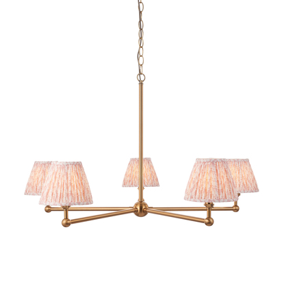 Brookstead 5lt Pendant Pendant light Brushed aged brass plate & peachy keen fabric