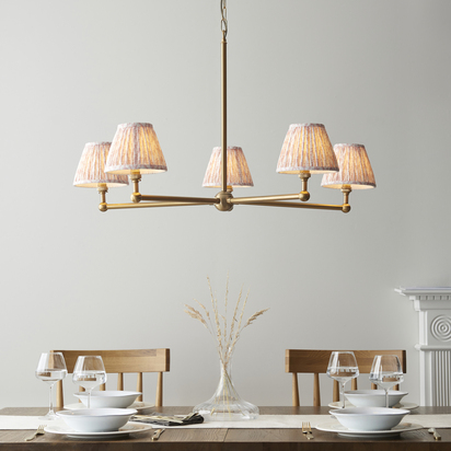 Brookstead 5lt Pendant Pendant light Brushed aged brass plate & peachy keen fabric
