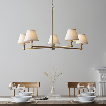 Brookgate 5lt Pendant Pendant light Brushed aged brass plate & vintage white fabric