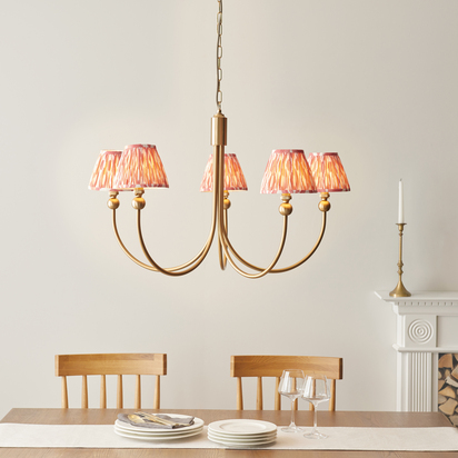 Brookcroft 5lt Pendant Pendant light Brushed aged brass plate & coral pink fabric
