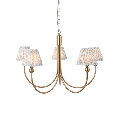 Brookstead 5lt Pendant Pendant light Brushed aged brass plate & shell bay blue fabric