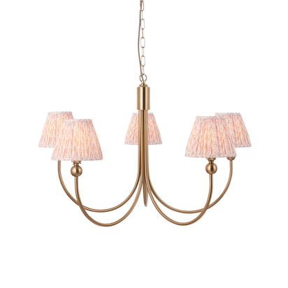 Brookstead 5lt Pendant Pendant light Brushed aged brass plate & peachy keen fabric