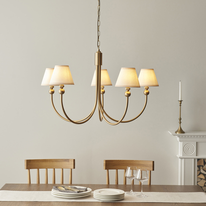 Brookgate 5lt Pendant Pendant light Brushed aged brass plate & vintage white fabric