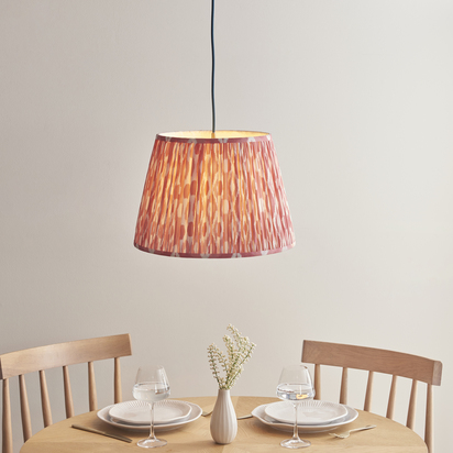 Aftonvale Pendant Pendant light Brushed aged brass plate, blue flex & coral pink fabric