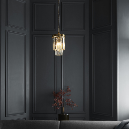 Trelawn Pendant Pendant light Brushed aged brass plate & clear cut glass