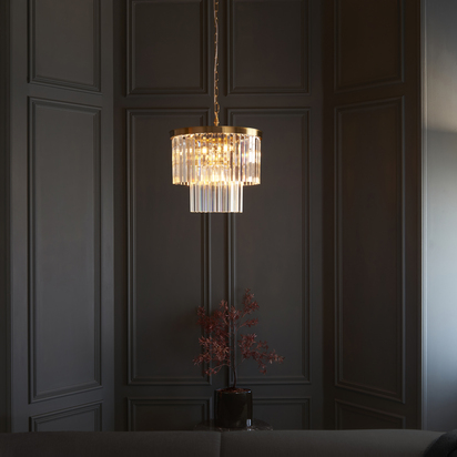 Trelawn 4lt Pendant Pendant light Brushed aged brass plate & clear cut glass