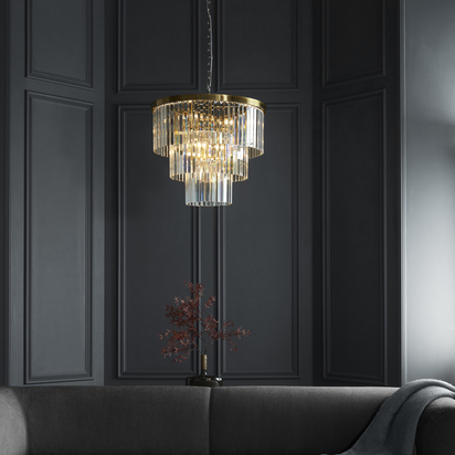Trelawn 7lt Pendant Pendant light Brushed aged brass plate & clear cut glass