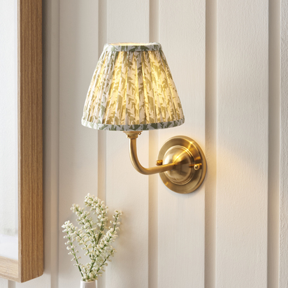 Abbermere Wall Wall light Brushed aged brass plate & herb garden green fabric