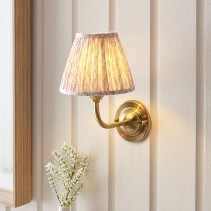 Abbermere Wall Wall light Brushed aged brass plate & peachy keen fabric