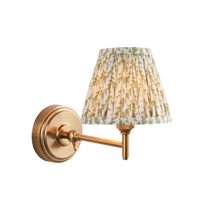 Calton Wall Wall light Brushed aged brass plate & herb garden green fabric
