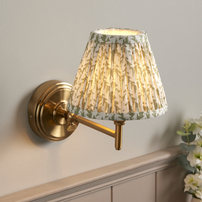 Calton Wall Wall light Brushed aged brass plate & herb garden green fabric