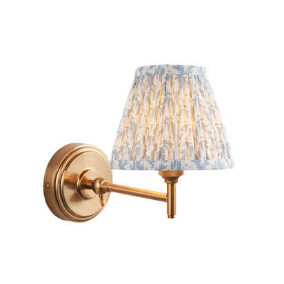 Calton Wall Wall light Brushed aged brass plate & shell bay blue fabric