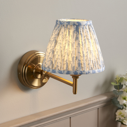 Calton Wall Wall light Brushed aged brass plate & shell bay blue fabric