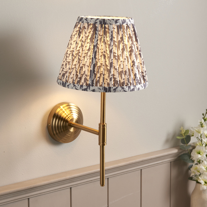 Briarhurst Wall Wall light Brushed aged brass plate & pearl grey fabric