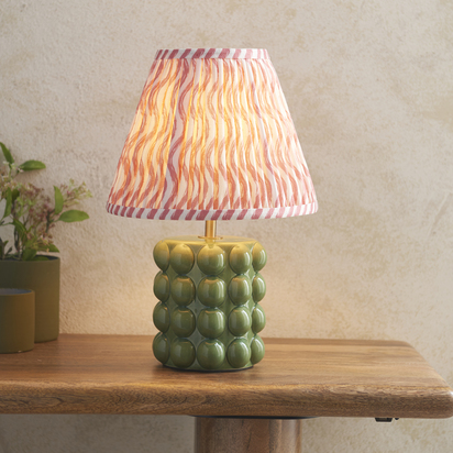 Grangeford Table Table light Olive green glaze & coral pink fabric
