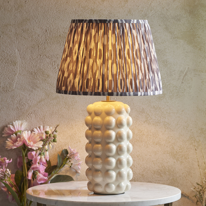 Gableton Table Table light White crackle glaze & pearl grey fabric