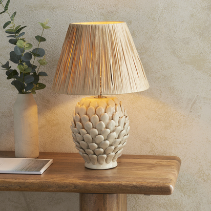 Blythecroft Table Table light Ivory crackle glaze & natural raffia