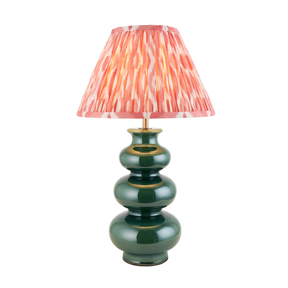 Monroe & Ikat 30cm Table Table light Gloss green glaze & coral pink fabric
