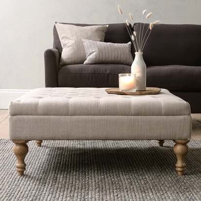 Clover Buttoned Coffee Table - Stone Linen - The Cotswold Company