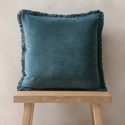 Cotton Velvet Fringed Cushion - Kingfisher - Home Accessories - The Cotswold Company