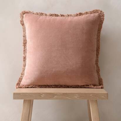 Cotton Velvet Fringed Cushion - Rose - Home Accessories - The Cotswold Company