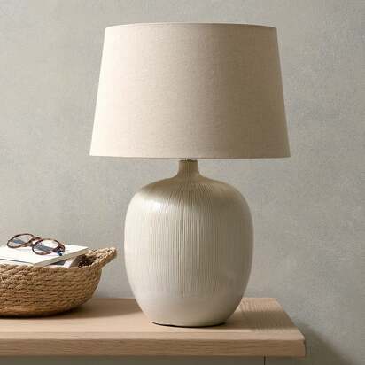 Greta Natural and Cream Textured Ceramic Table Lamp - Home Accessories - The Cotswold Company