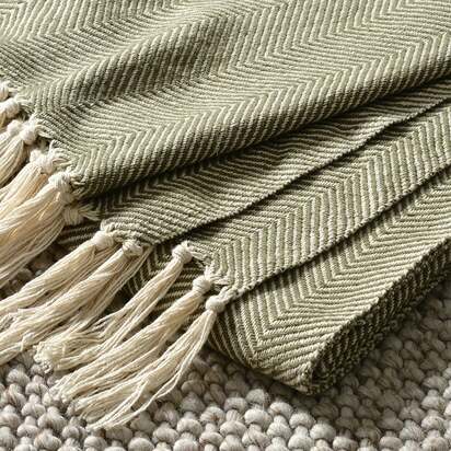 Home Accessories Herringbone Woven Throw Green 140x190cm - The Cotswold Company
