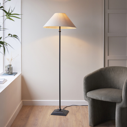 Brackenham Floor Floor light Matt black & natural faux linen
