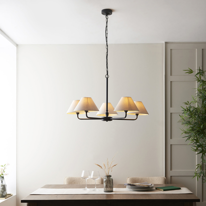 Brackenham 5lt Pendant Pendant light Matt black & natural faux linen